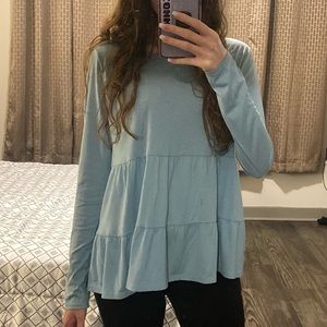 LOFT Light Blue Long Sleeve Tiered Top